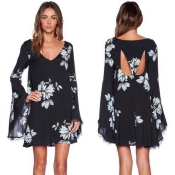 Free People Dress Womens Small Wanderer Floral Lace Bell Sleeve Witchy Whimsy - Picture 2 of 10